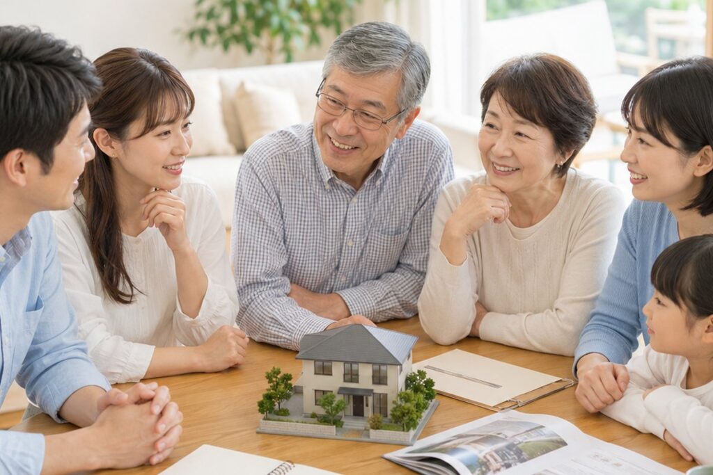 家族で住まいについて話し合う様子